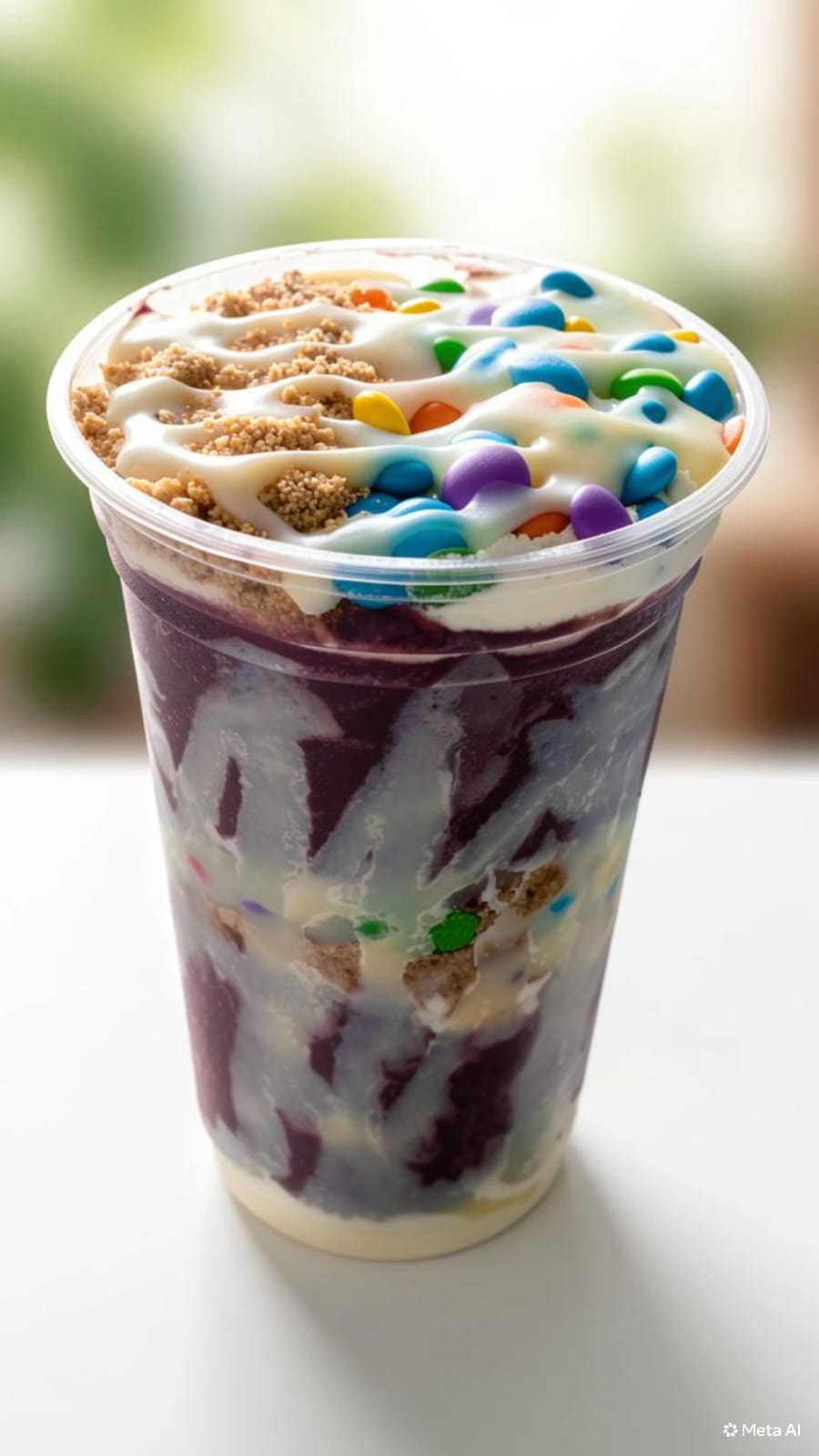 Copo de açaí com MMs, paçoca e creme de ninho