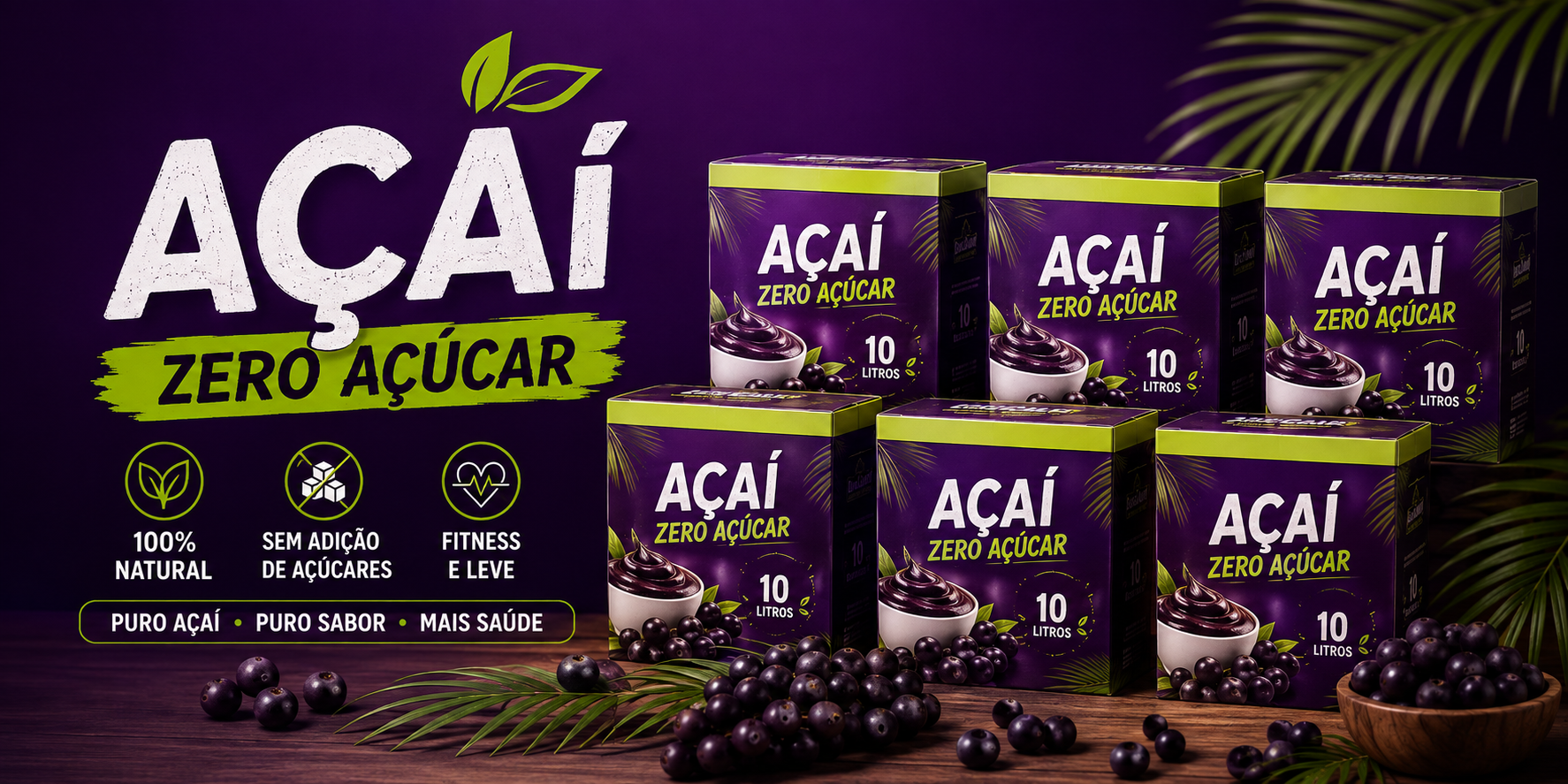 Caixas de açaí zero açúcar Bom Sabor de 10 litros